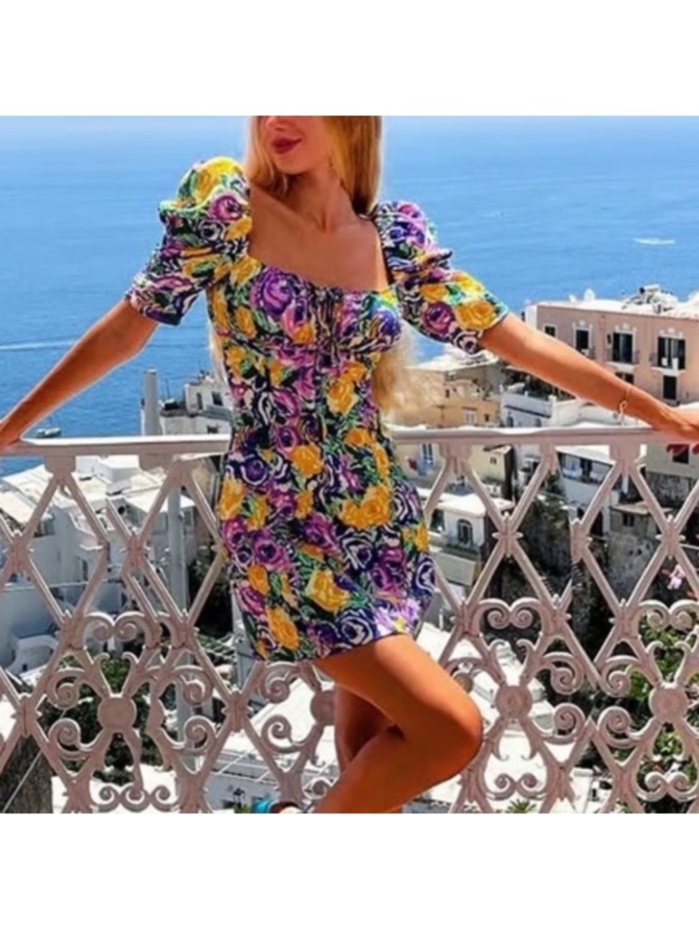 ZARA floral print corset style dress with puff sleeves - Picture 6 of 11